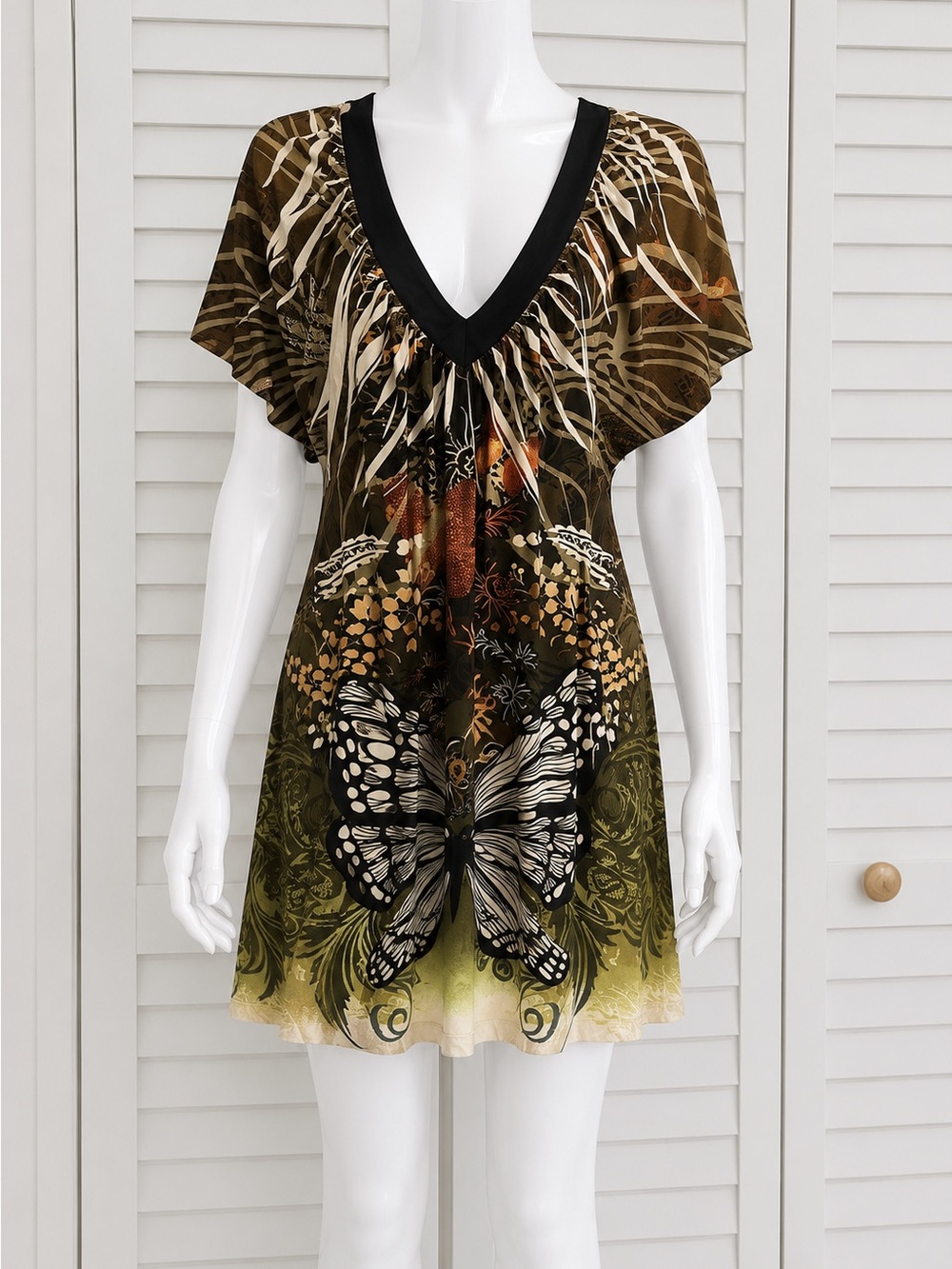 Forever 21 Olive Brown Black Floral Butterfly Mini Dress